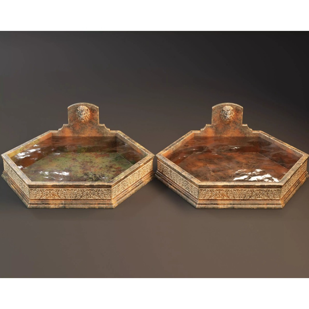 Royal Lion Pond 3D Model – Low Poly Architectural Decoration, FBX, OBJ - View 3