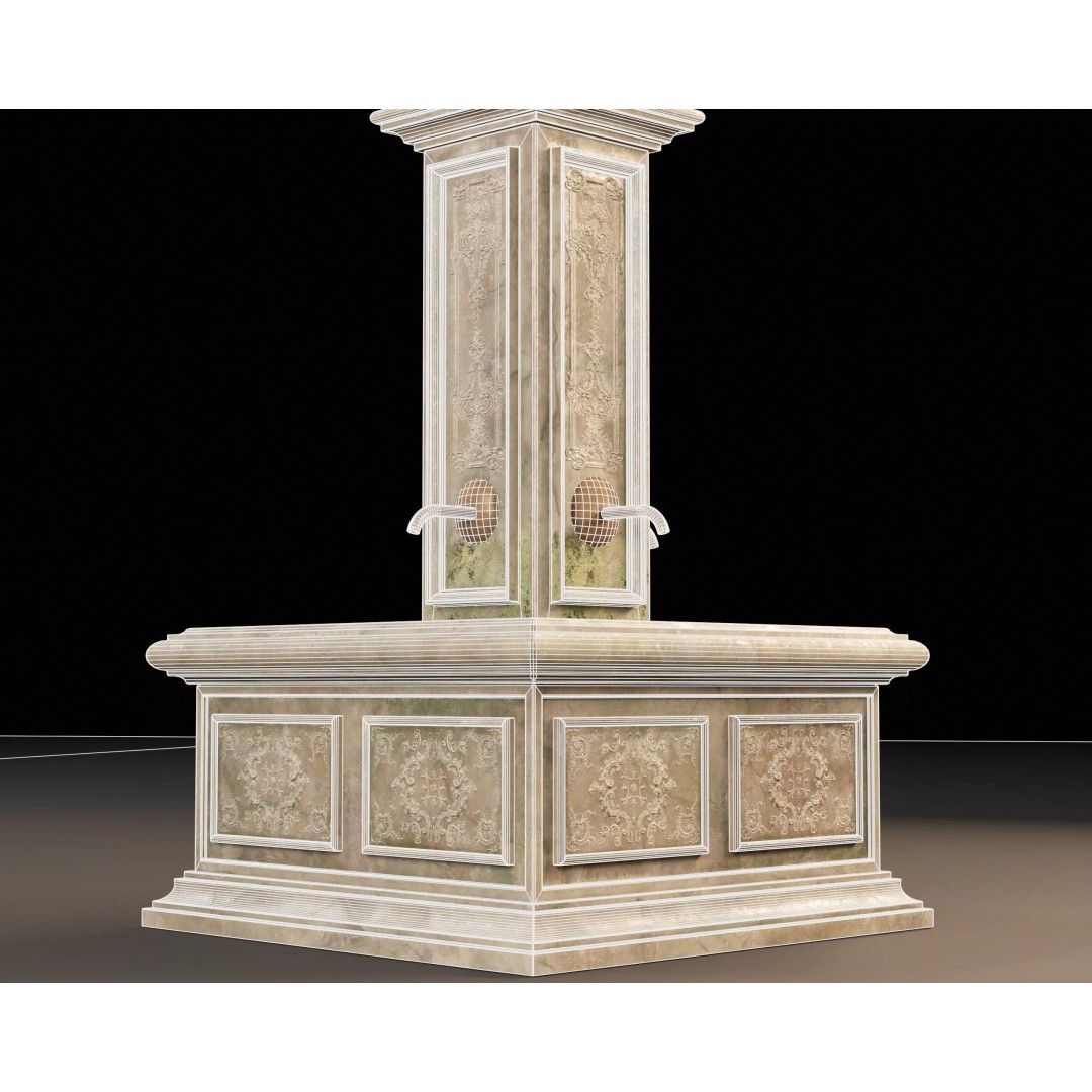 Marble Floral Sprout Fountain 3D Model – Low Poly PBR Asset, FBX/OBJ