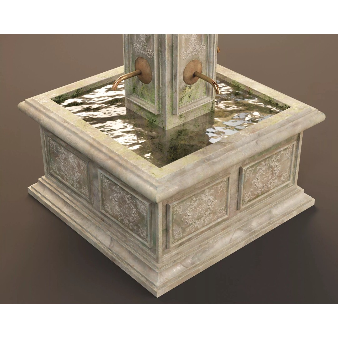 Marble Floral Sprout Fountain 3D Model – Low Poly PBR Asset, FBX/OBJ - View 10