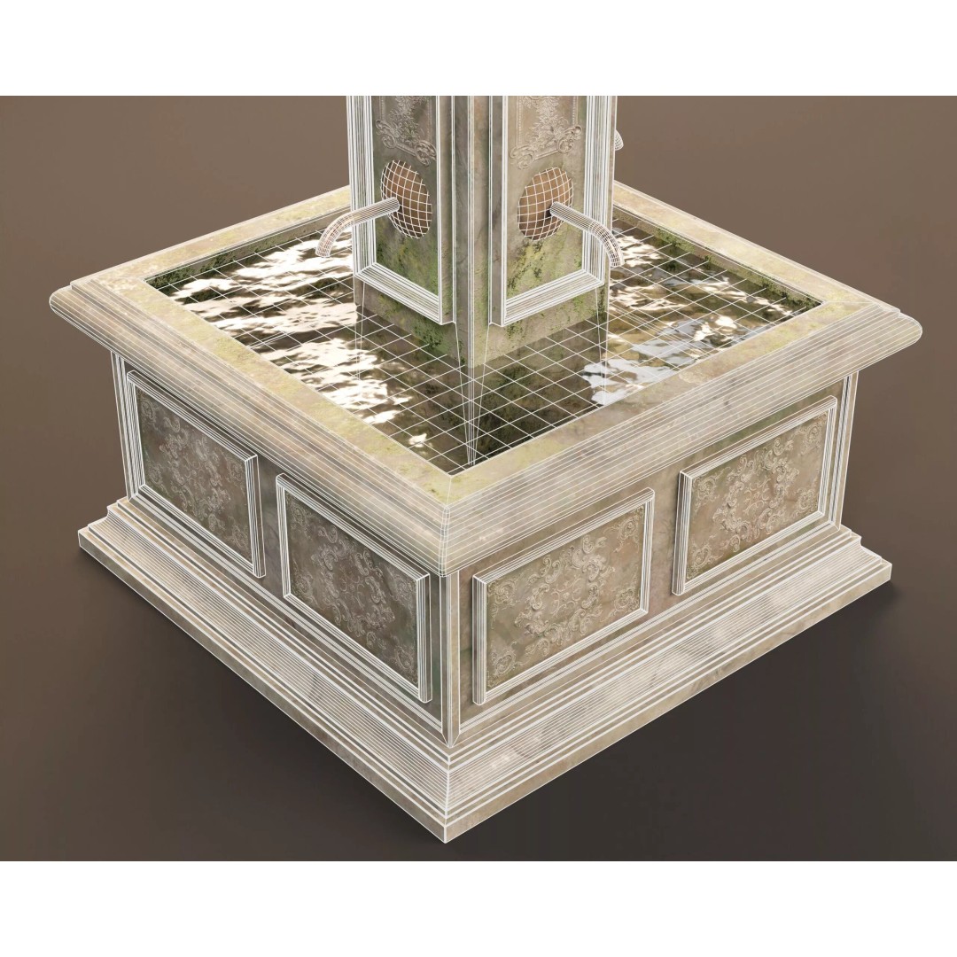Marble Floral Sprout Fountain 3D Model – Low Poly PBR Asset, FBX/OBJ - View 11