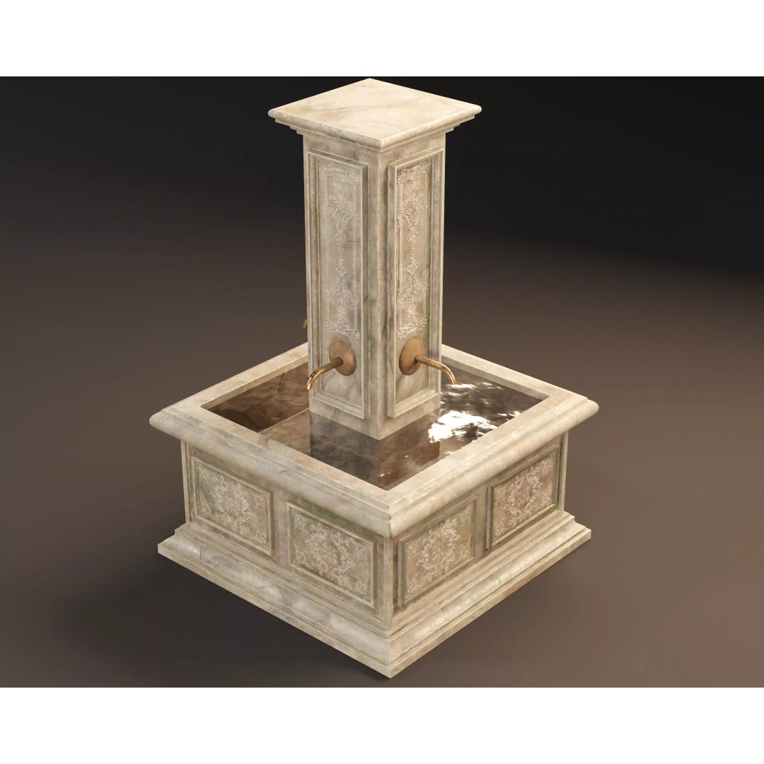 Marble Floral Sprout Fountain 3D Model – Low Poly PBR Asset, FBX/OBJ - View 12