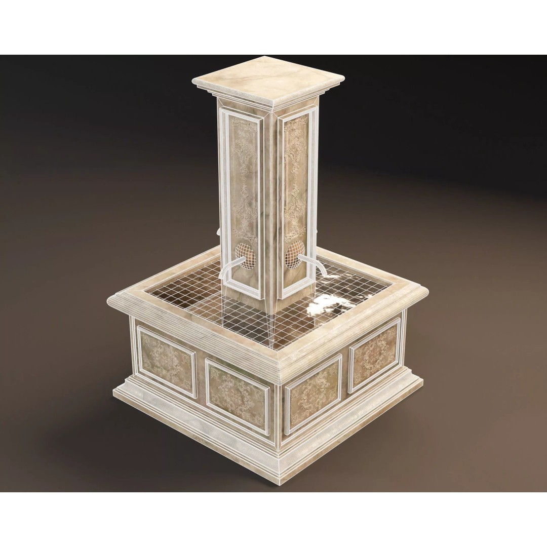 Marble Floral Sprout Fountain 3D Model – Low Poly PBR Asset, FBX/OBJ - View 13