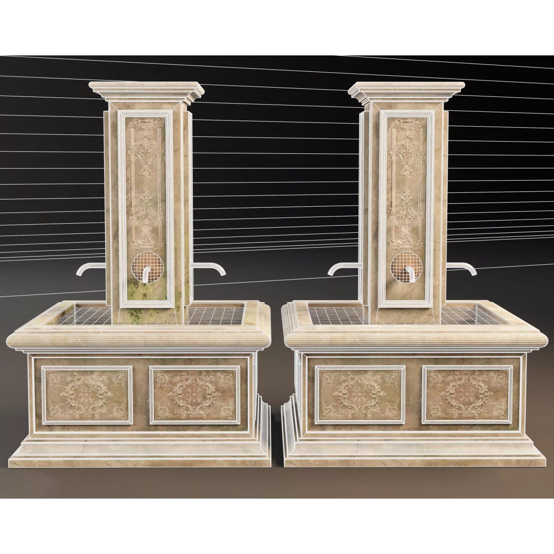Marble Floral Sprout Fountain 3D Model – Low Poly PBR Asset, FBX/OBJ - View 4