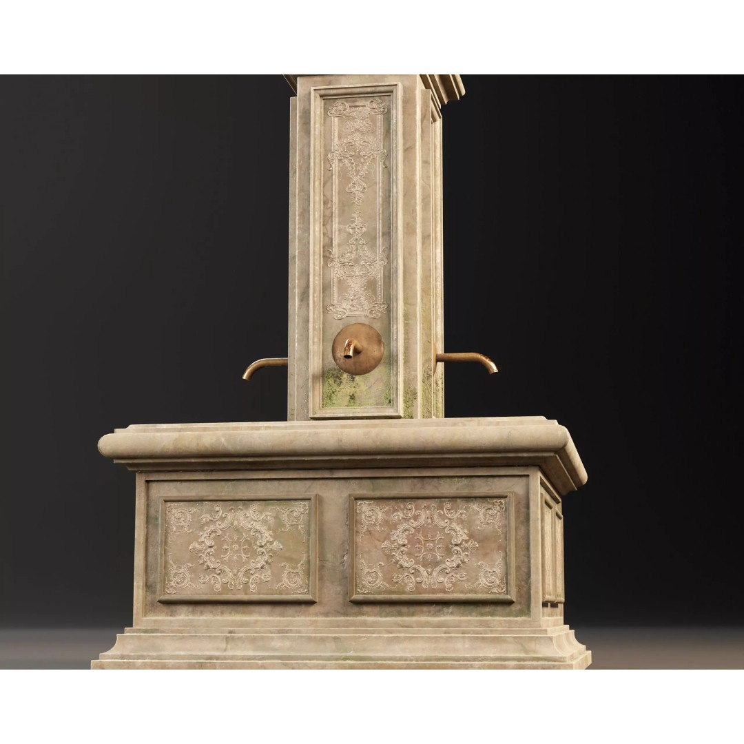 Marble Floral Sprout Fountain 3D Model – Low Poly PBR Asset, FBX/OBJ - View 5