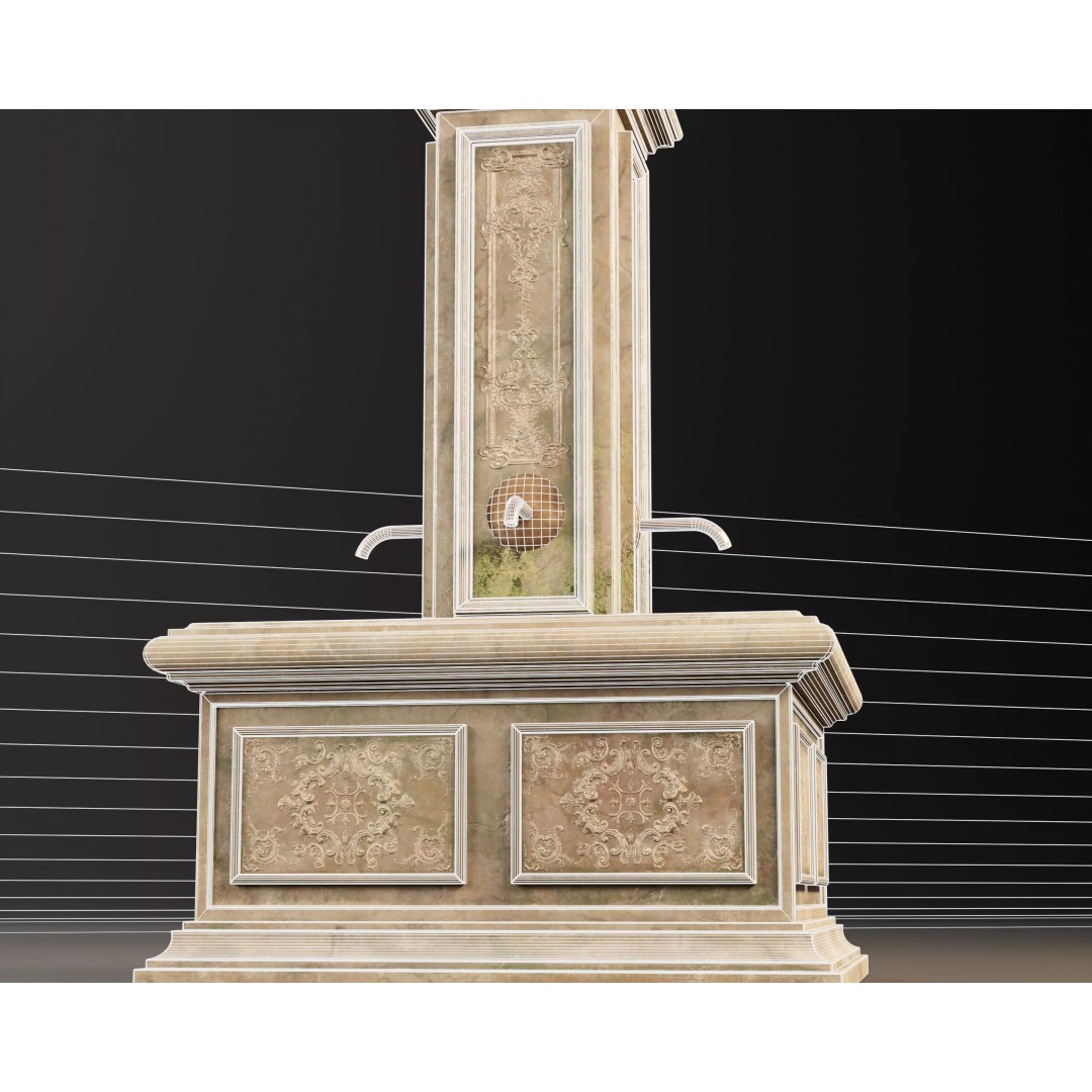 Marble Floral Sprout Fountain 3D Model – Low Poly PBR Asset, FBX/OBJ - View 6