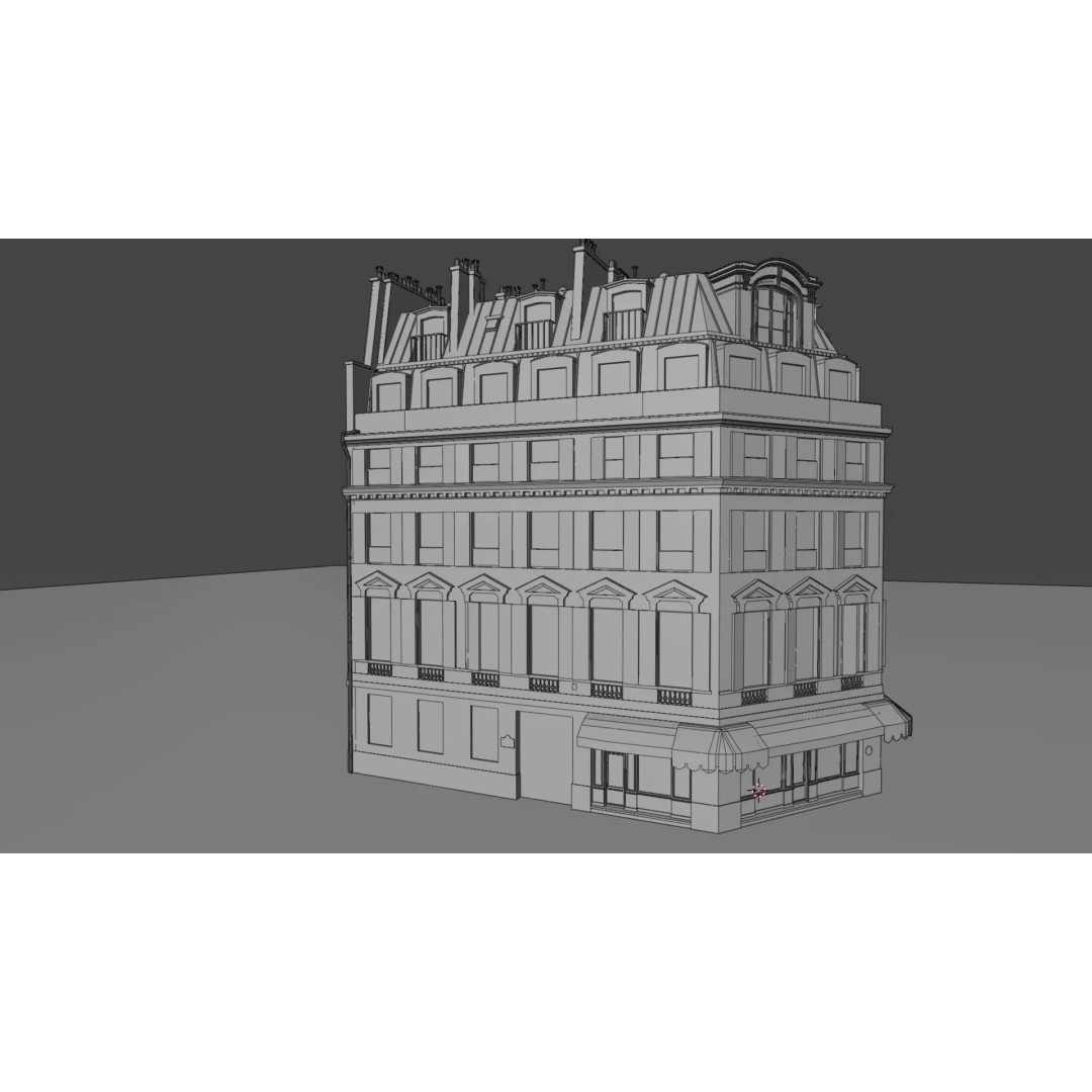 Parisian Corner Building 3D Model – Low Poly Game Ready, FBX - View 10