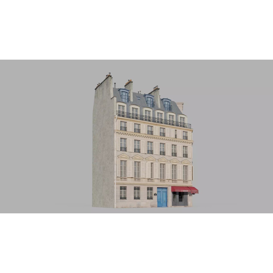 Parisian Corner Building 3D Model – Low Poly Game Ready, FBX - View 5