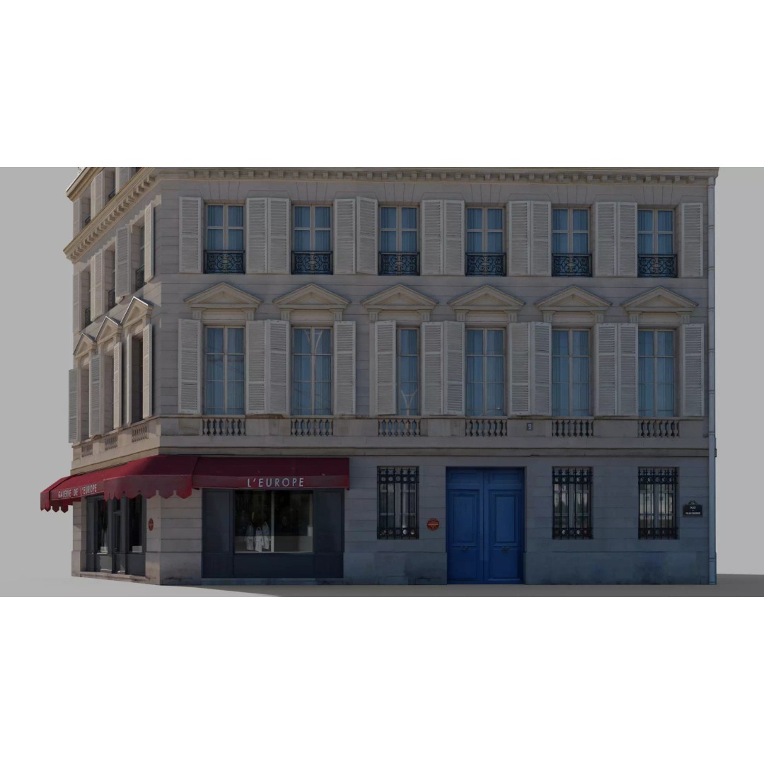 Parisian Corner Building 3D Model – Low Poly Game Ready, FBX - View 6