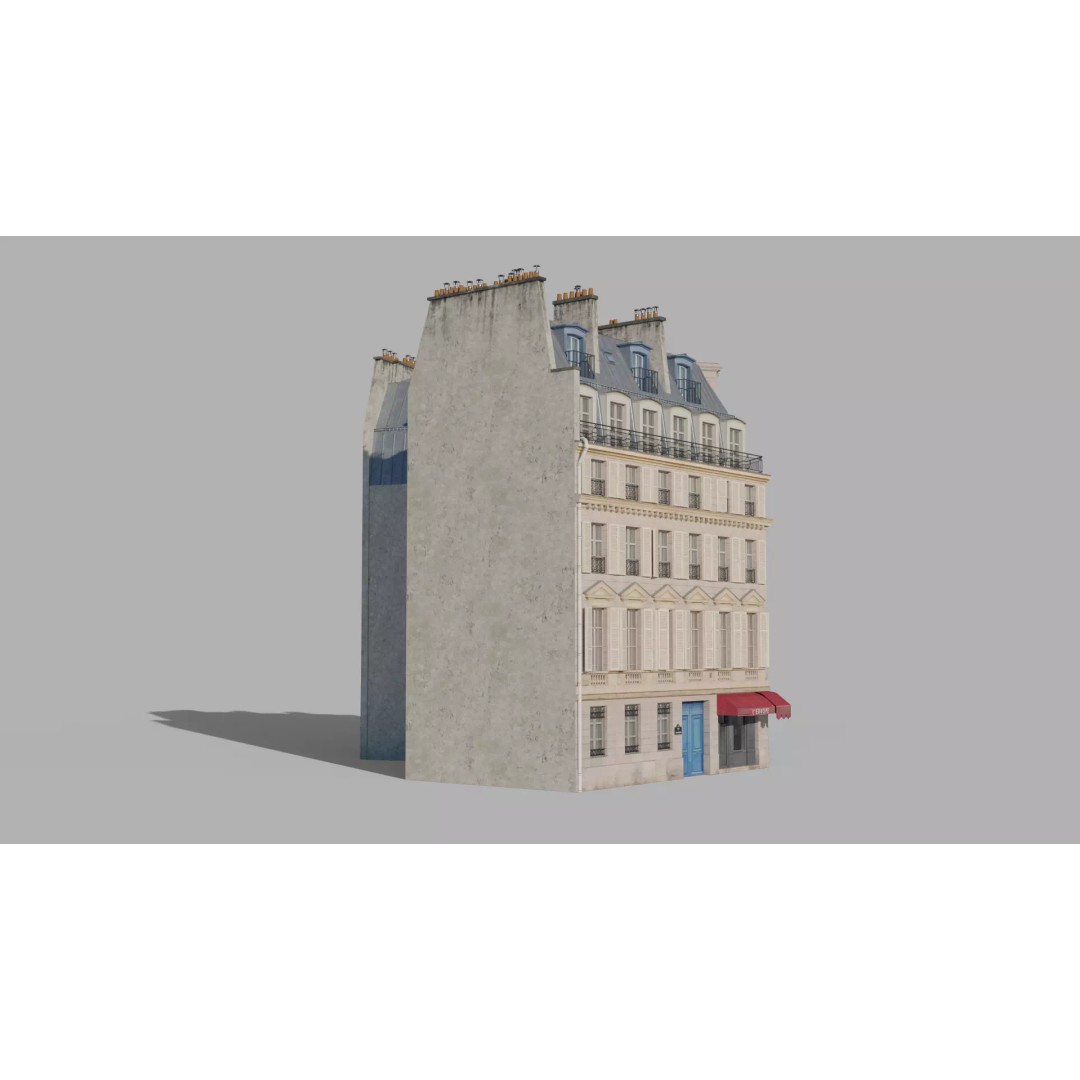 Parisian Corner Building 3D Model – Low Poly Game Ready, FBX - View 8