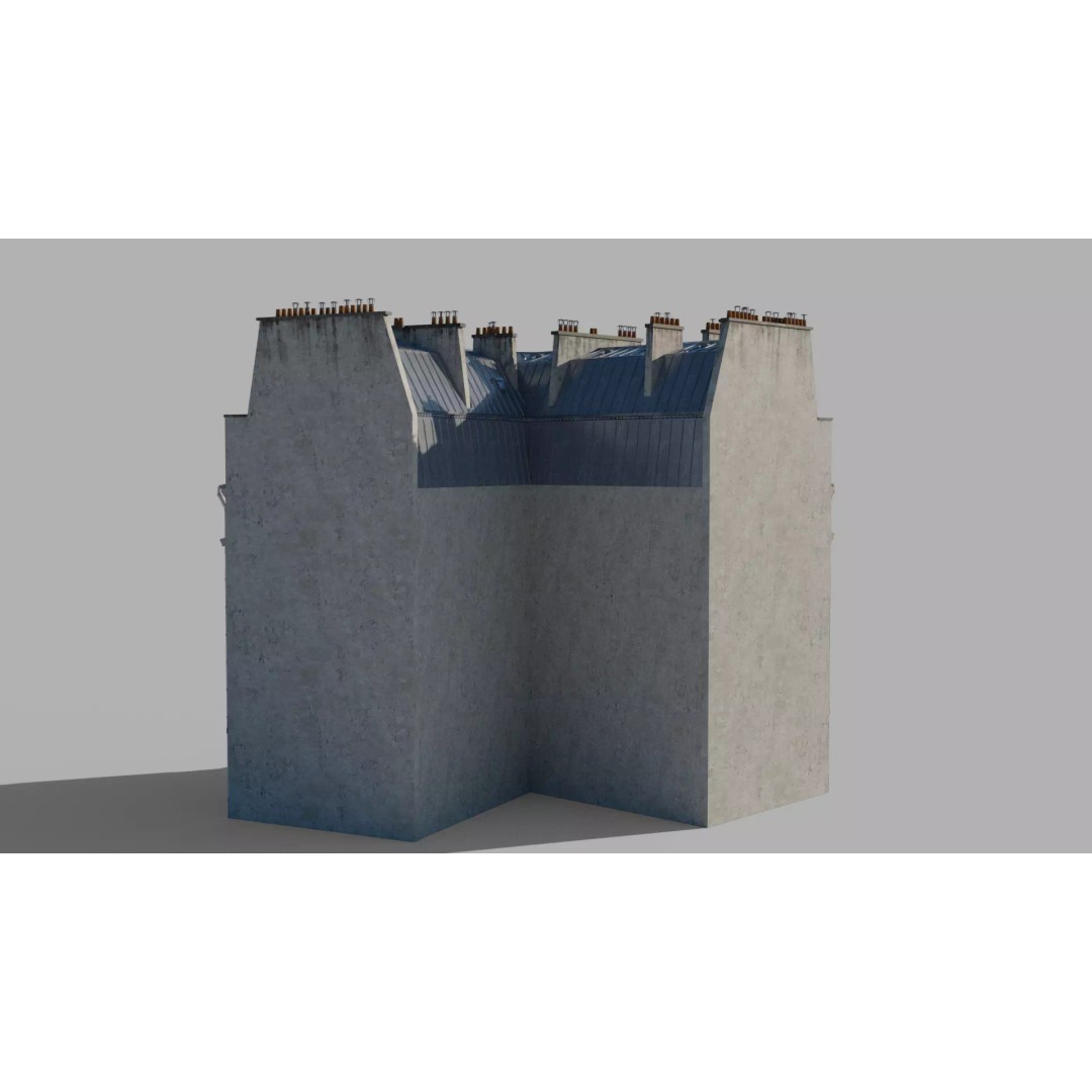 Parisian Corner Building 3D Model – Low Poly Game Ready, FBX - View 9