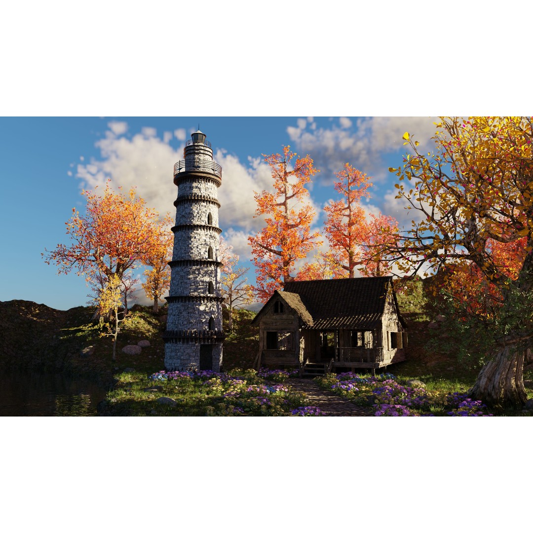 Tower Scene 3D Model – High Poly Landscape Asset for Blender - View 14