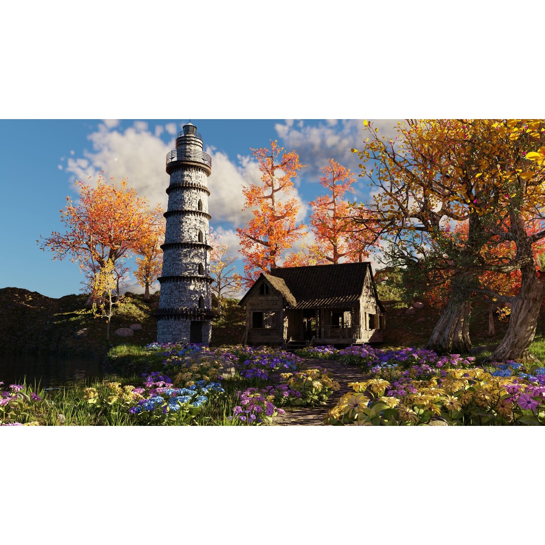 Tower Scene 3D Model – High Poly Landscape Asset for Blender - View 3