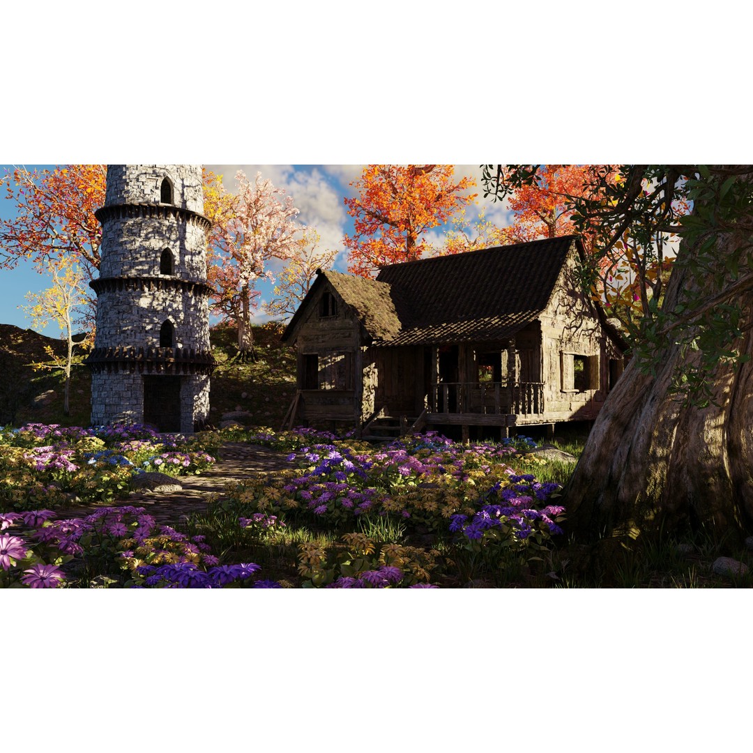 Tower Scene 3D Model – High Poly Landscape Asset for Blender - View 4
