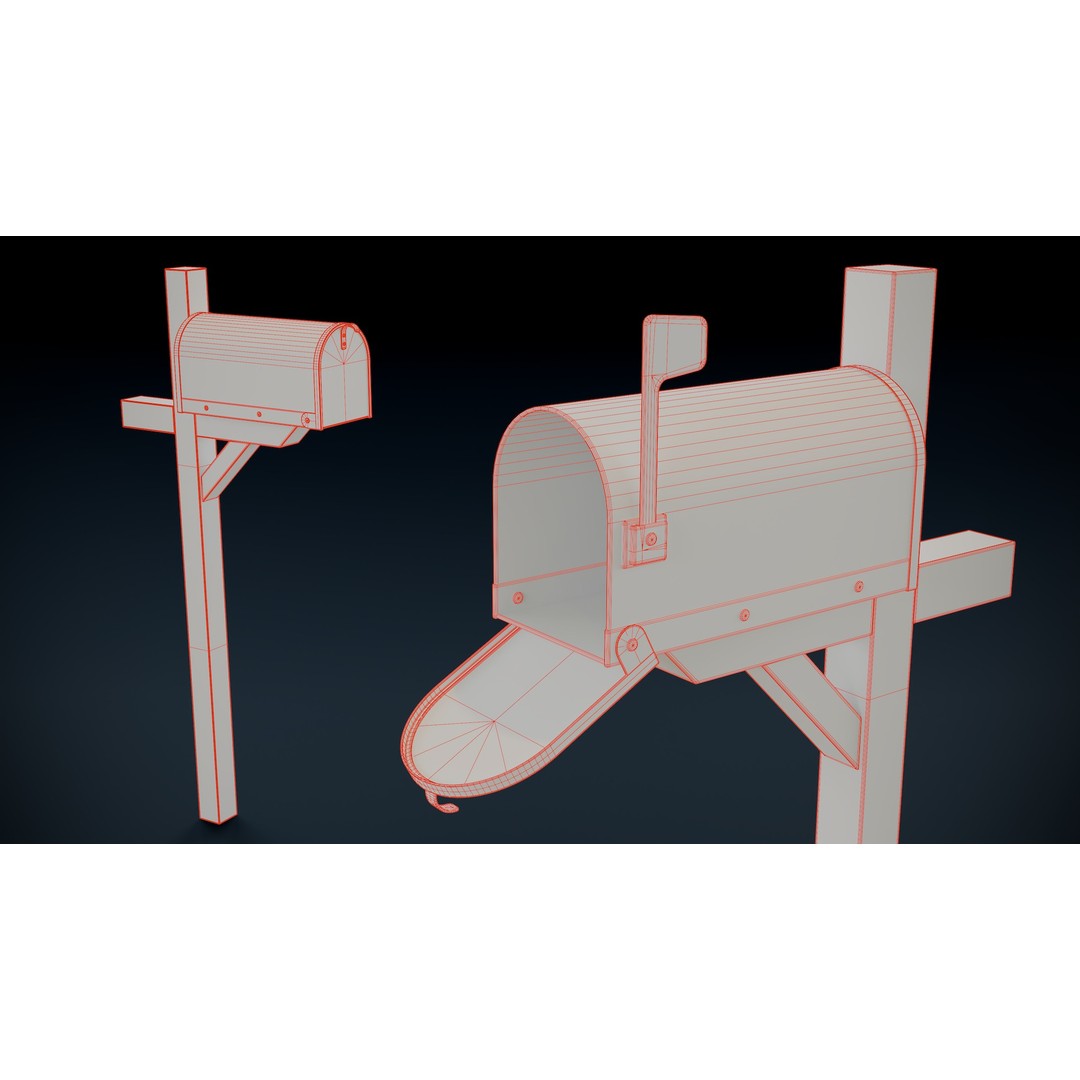 American Mailbox Posts 3D Model – Low Poly PBR Game Asset, FBX