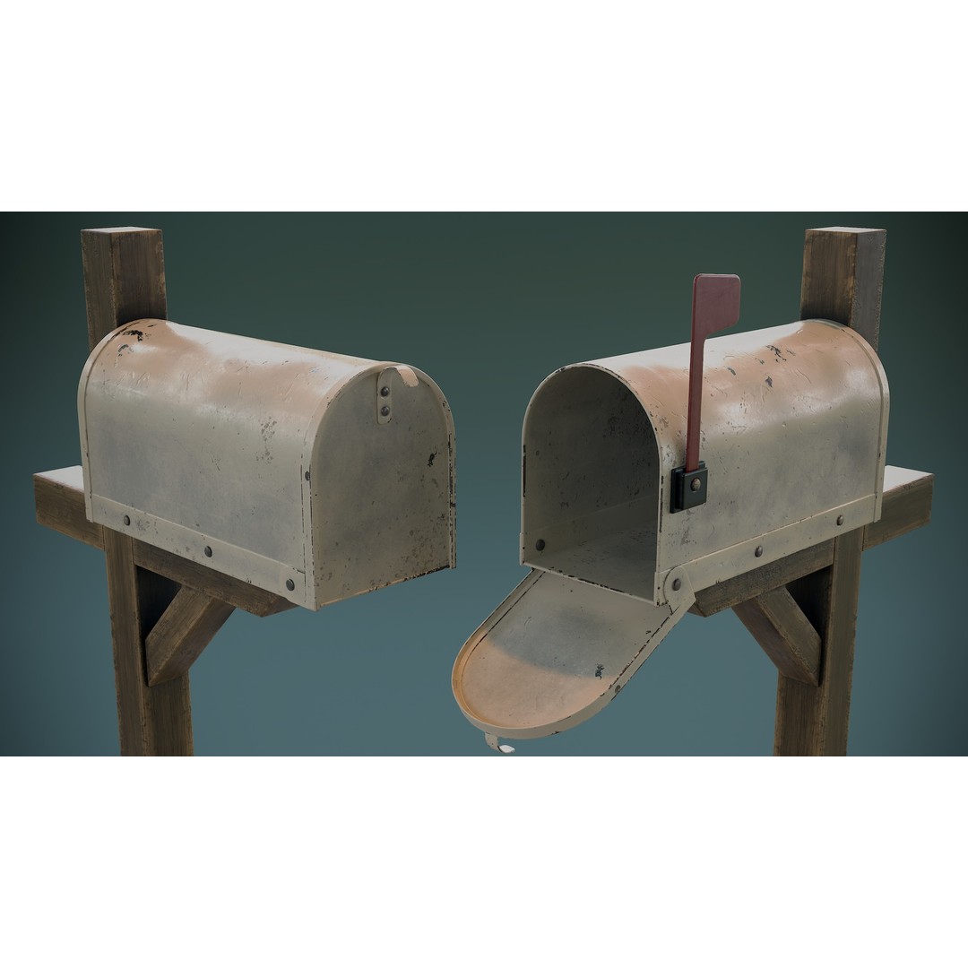 American Mailbox Posts 3D Model – Low Poly PBR Game Asset, FBX - View 10