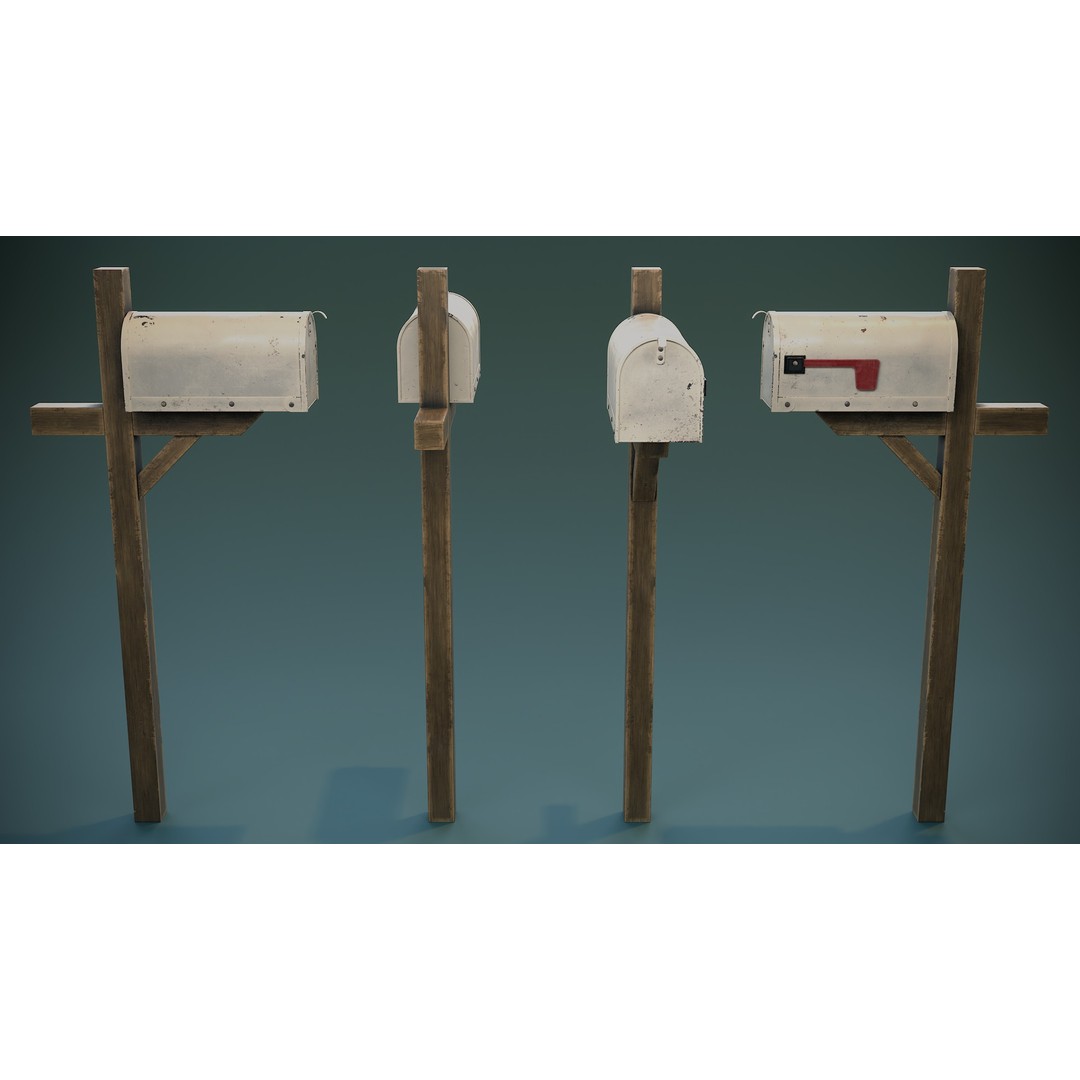 American Mailbox Posts 3D Model – Low Poly PBR Game Asset, FBX - View 11