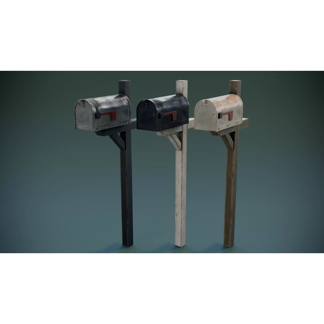 American Mailbox Posts 3D Model – Low Poly PBR Game Asset, FBX - View 2