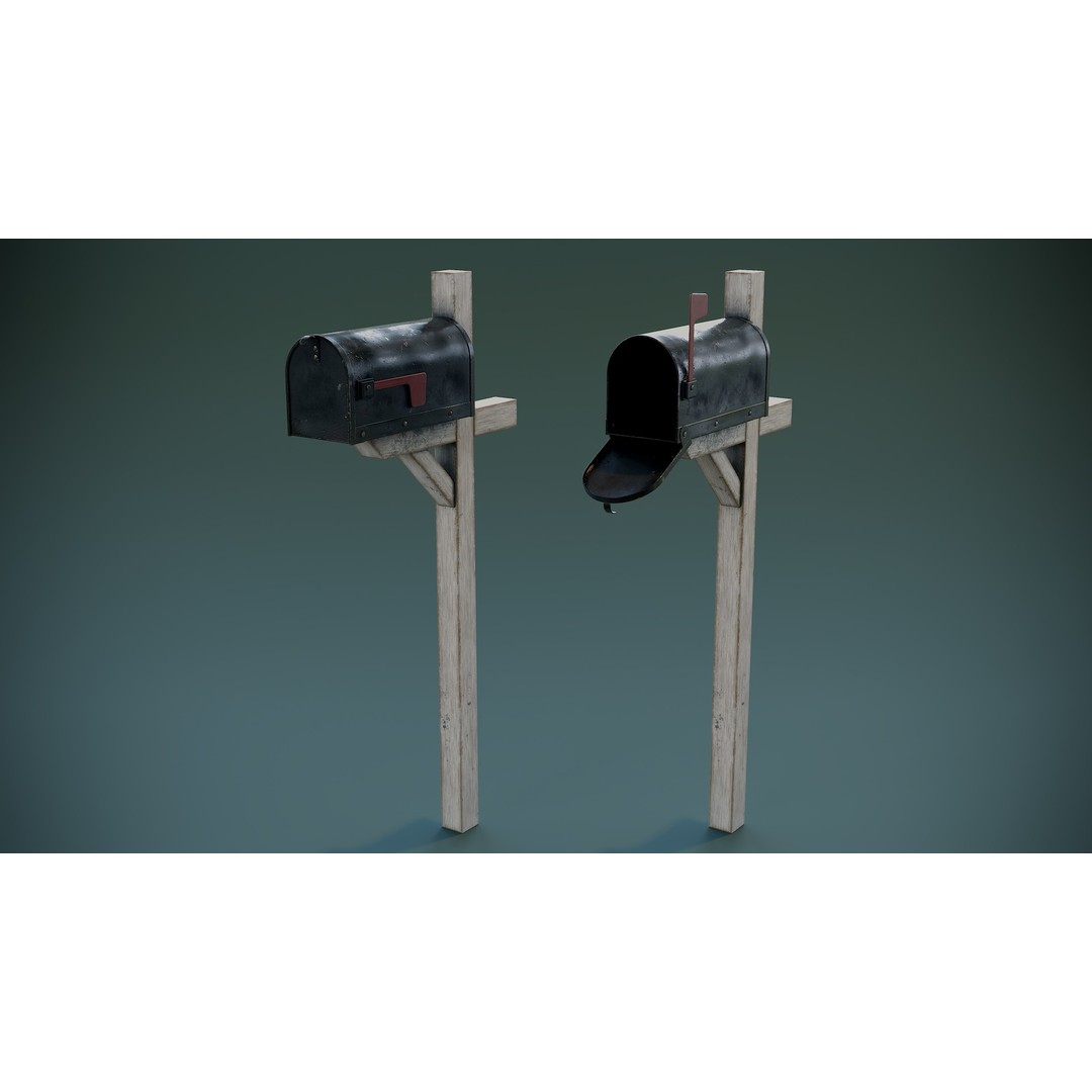 American Mailbox Posts 3D Model – Low Poly PBR Game Asset, FBX - View 3