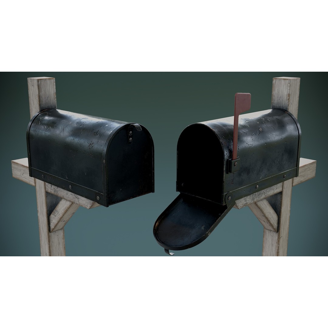 American Mailbox Posts 3D Model – Low Poly PBR Game Asset, FBX - View 4