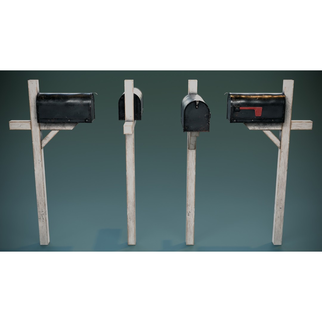 American Mailbox Posts 3D Model – Low Poly PBR Game Asset, FBX - View 5