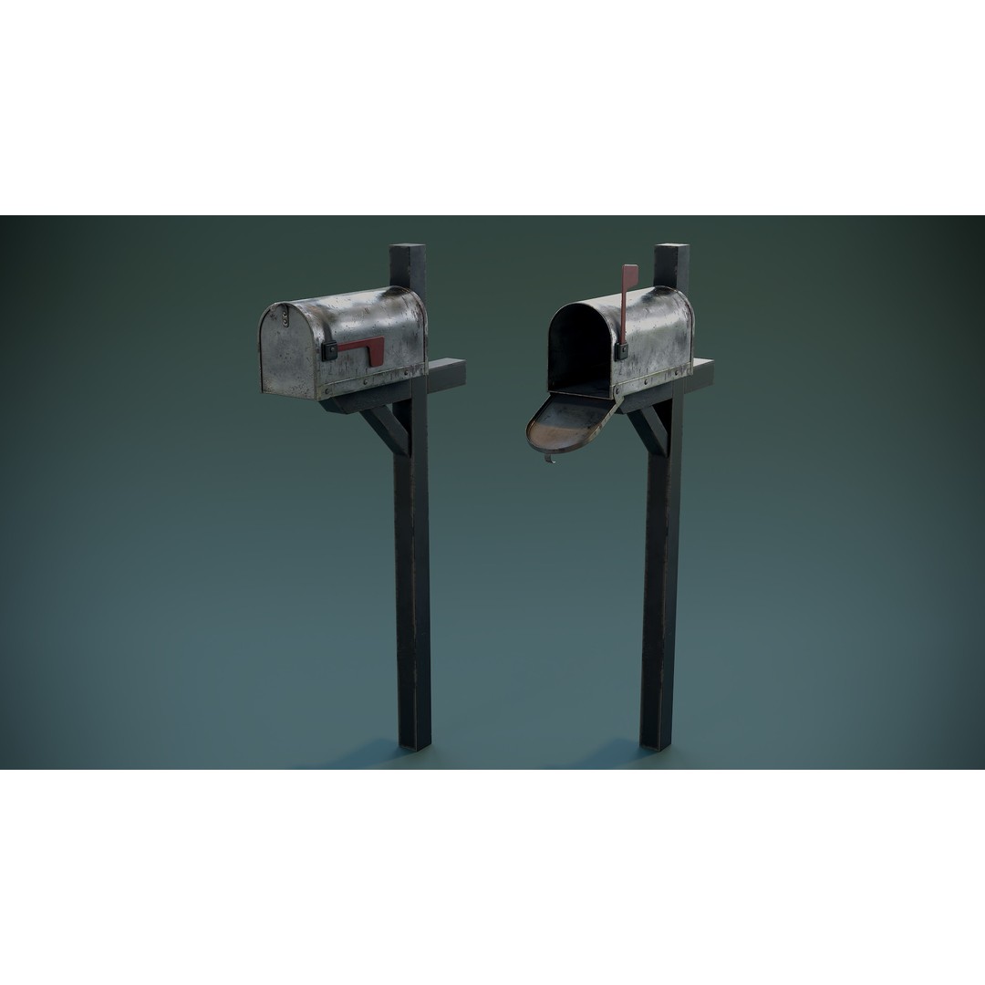 American Mailbox Posts 3D Model – Low Poly PBR Game Asset, FBX - View 6