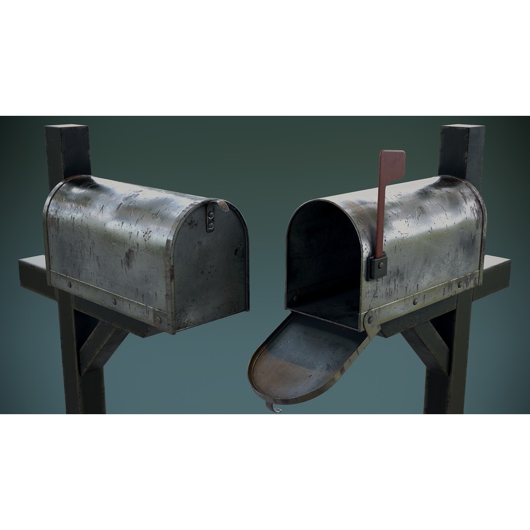 American Mailbox Posts 3D Model – Low Poly PBR Game Asset, FBX - View 7