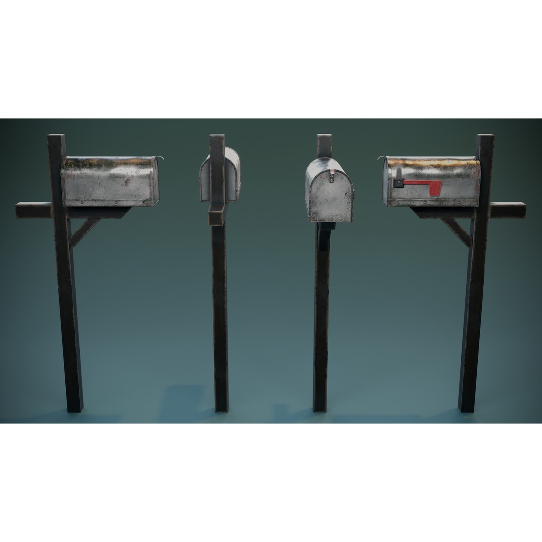 American Mailbox Posts 3D Model – Low Poly PBR Game Asset, FBX - View 8