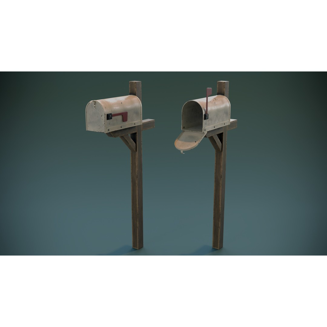 American Mailbox Posts 3D Model – Low Poly PBR Game Asset, FBX - View 9