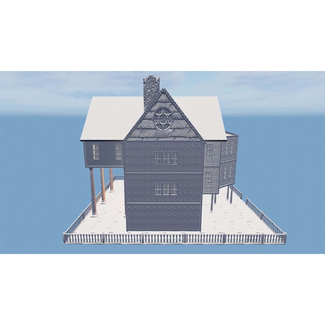 Three Storey House 3D Model – Fantasy Architectural Design, Game Ready