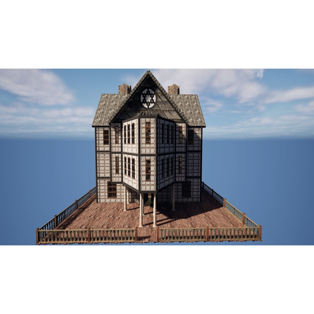 Three Storey House 3D Model – Fantasy Architectural Design, Game Ready - View 3