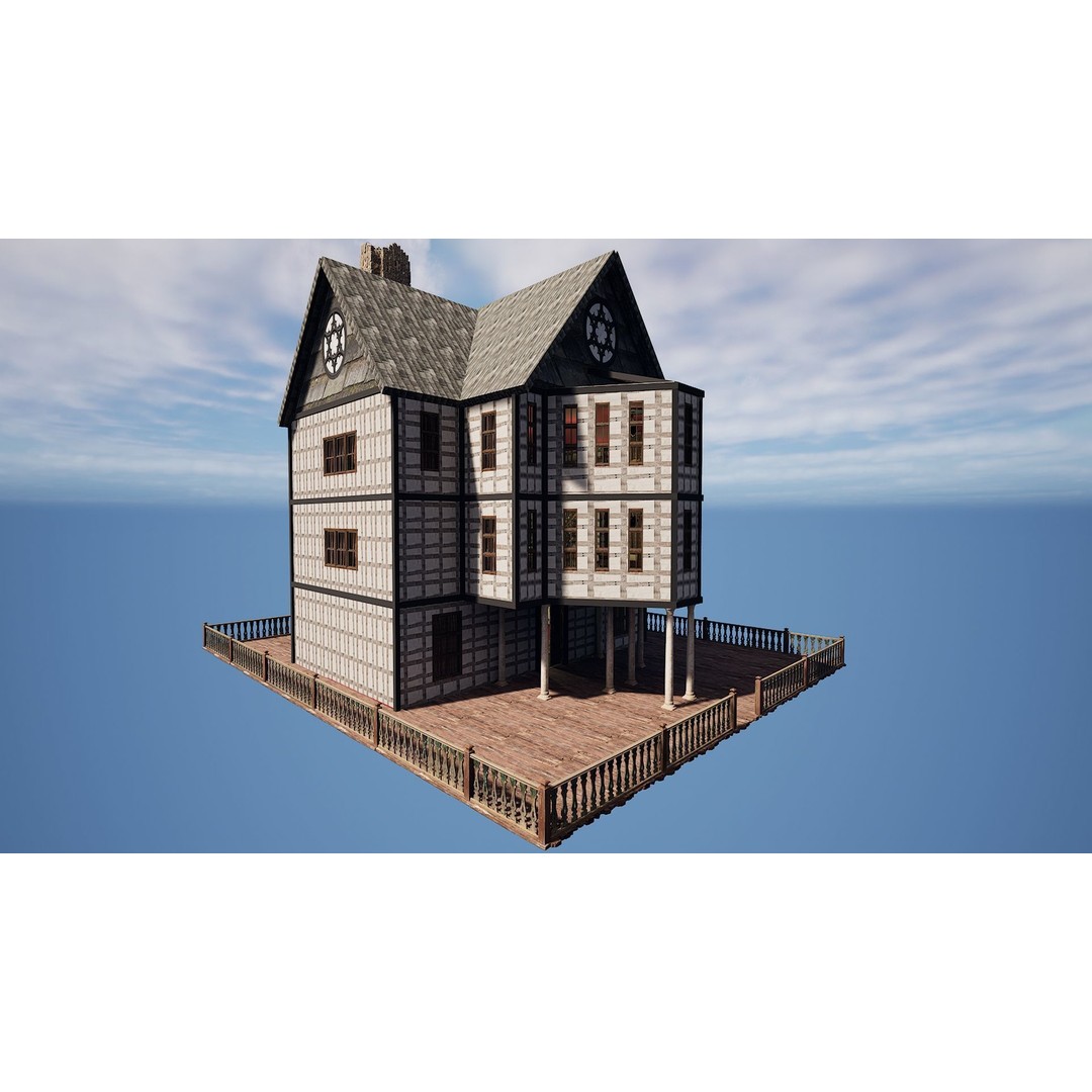 Three Storey House 3D Model – Fantasy Architectural Design, Game Ready - View 4