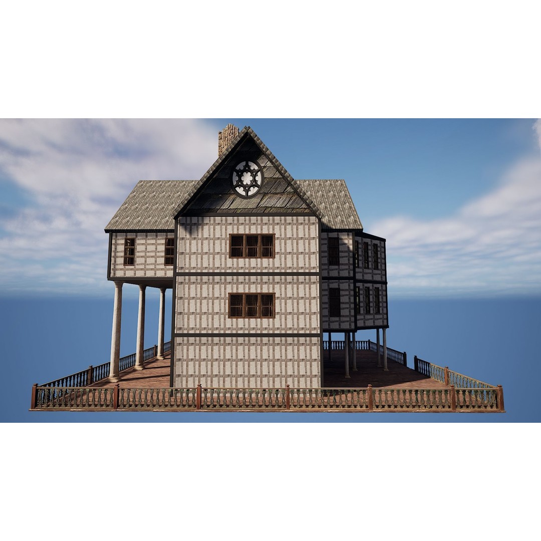 Three Storey House 3D Model – Fantasy Architectural Design, Game Ready - View 5