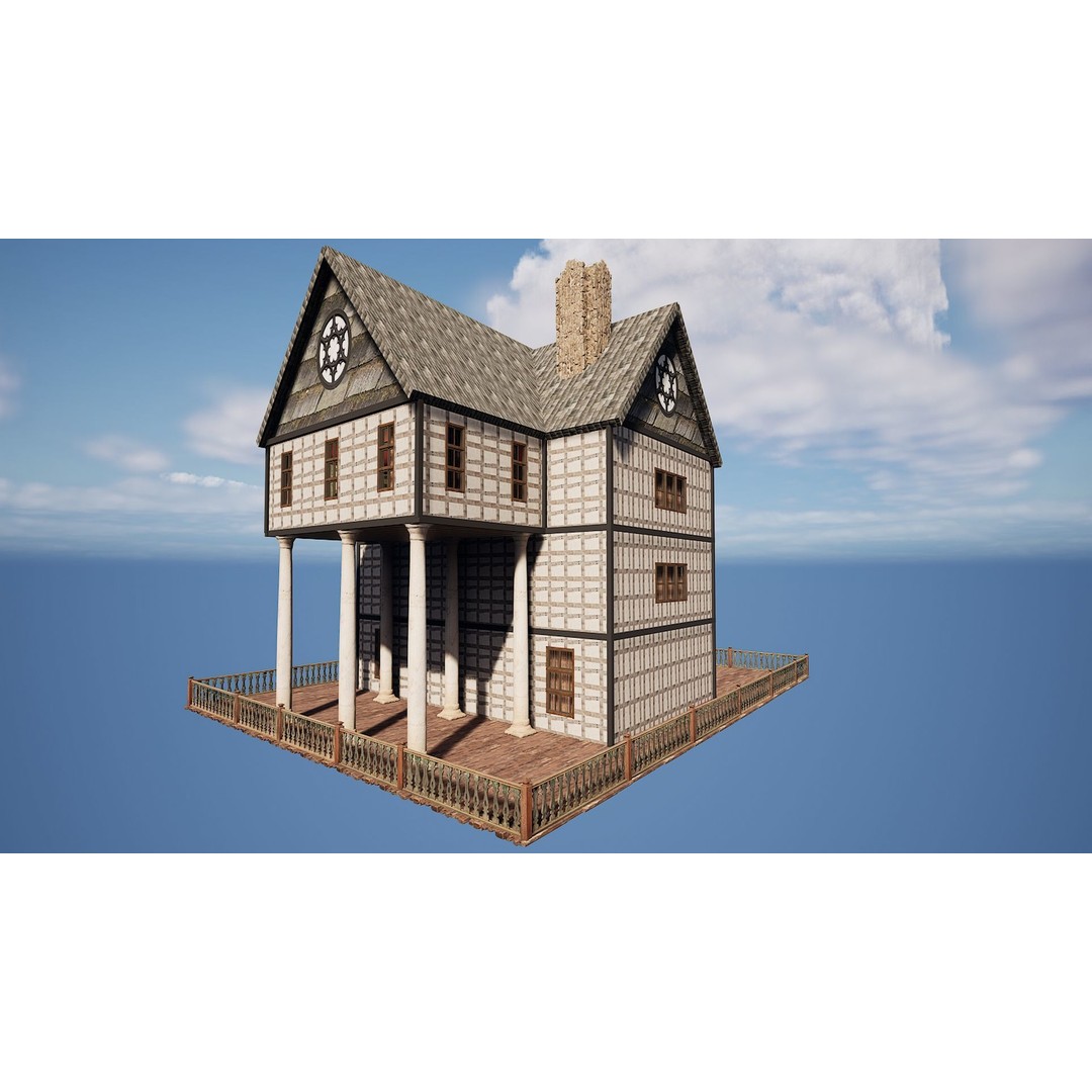Three Storey House 3D Model – Fantasy Architectural Design, Game Ready - View 6