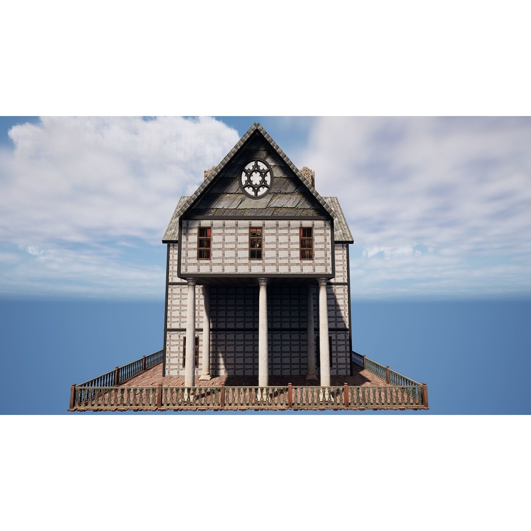 Three Storey House 3D Model – Fantasy Architectural Design, Game Ready - View 7