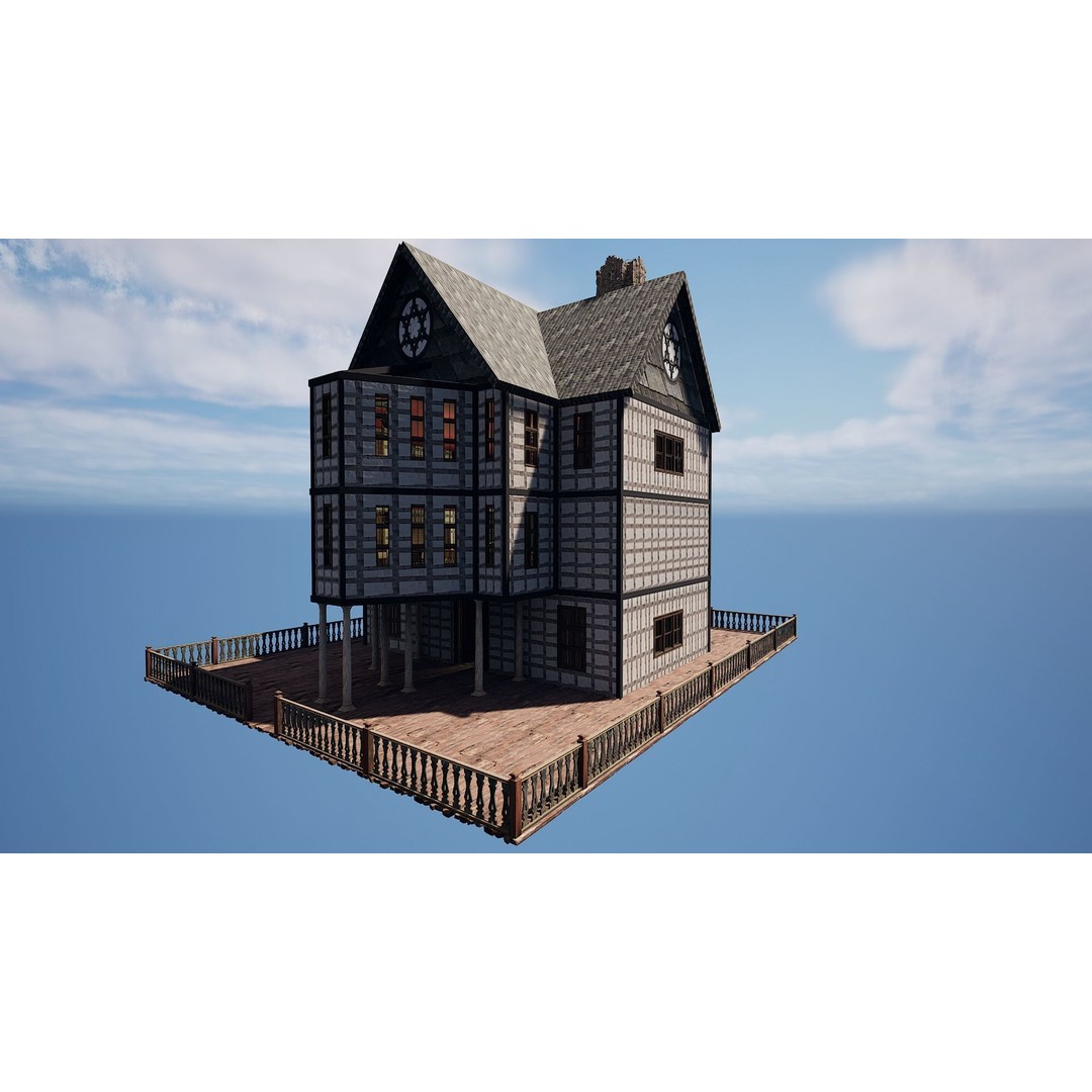 Three Storey House 3D Model – Fantasy Architectural Design, Game Ready - View 8