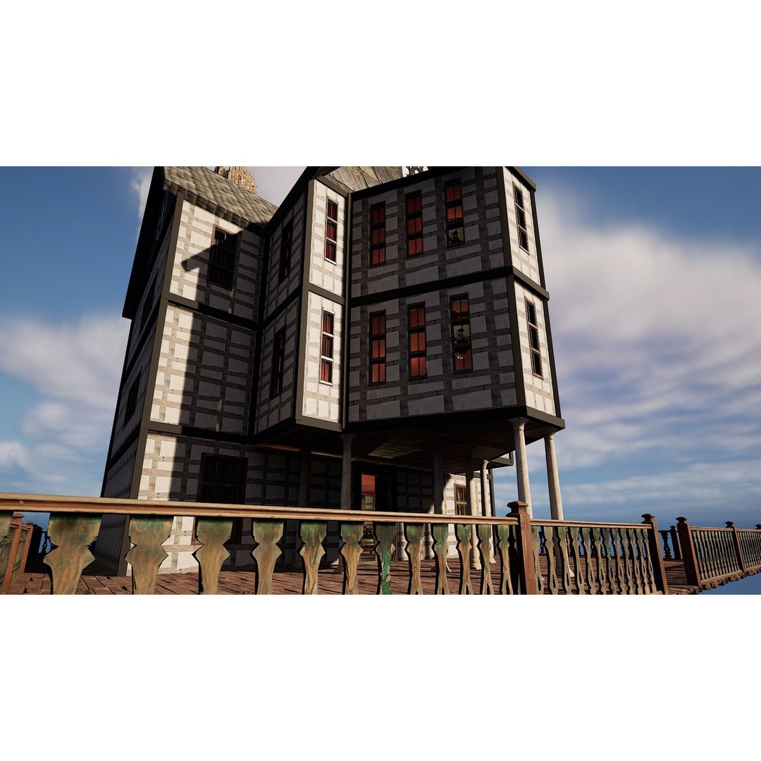 Three Storey House 3D Model – Fantasy Architectural Design, Game Ready - View 9