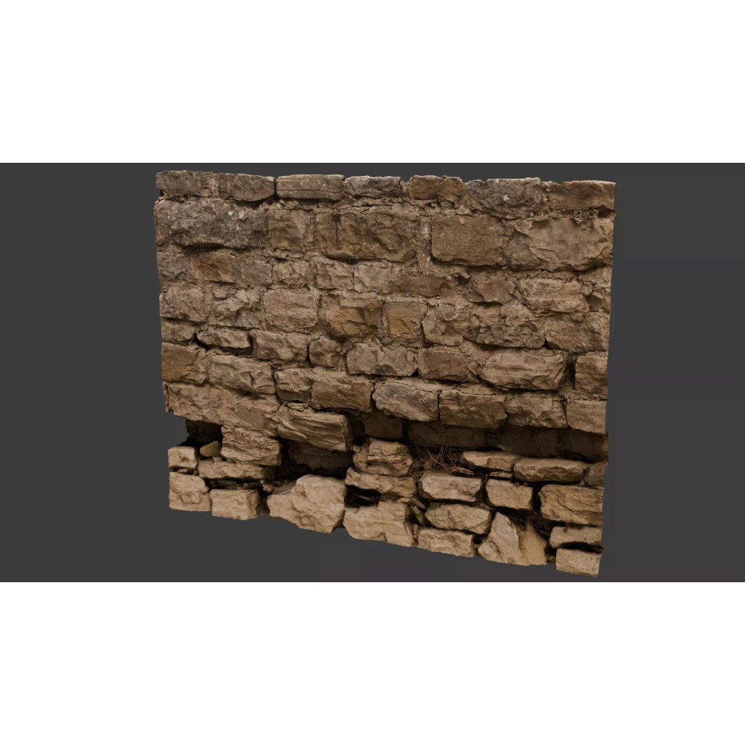 Jimen Stone Wall 3D Model – High Res Retainer Wall Asset, OBJ - View 2