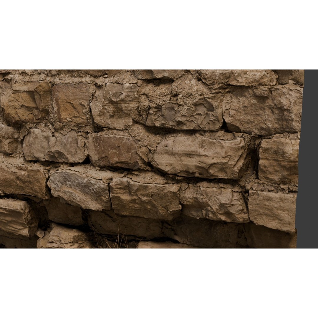 Jimen Stone Wall 3D Model – High Res Retainer Wall Asset, OBJ - View 3