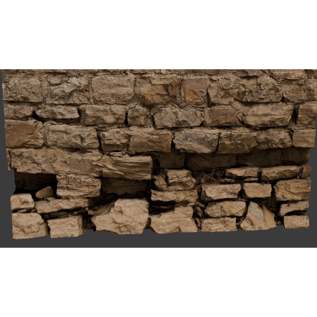 Jimen Stone Wall 3D Model – High Res Retainer Wall Asset, OBJ - View 4