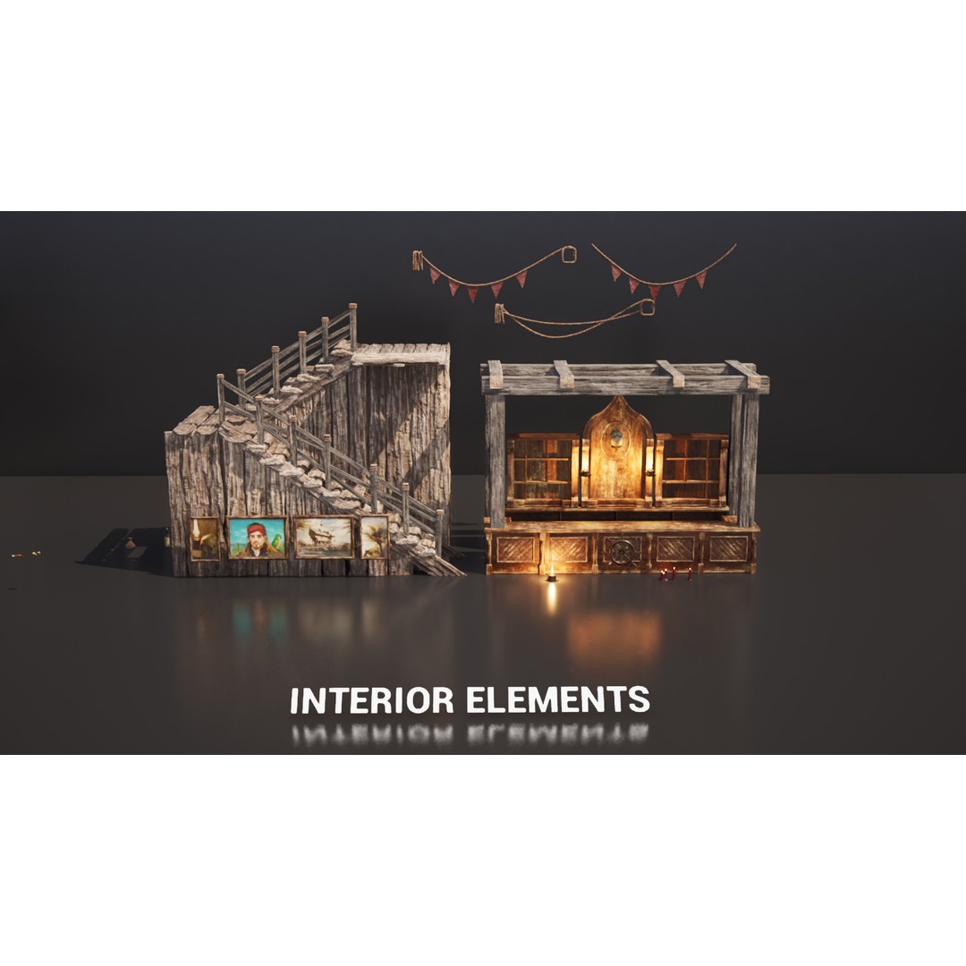 Pirate Tavern 3D Model – Low Poly Game Ready Asset, FBX, PBR