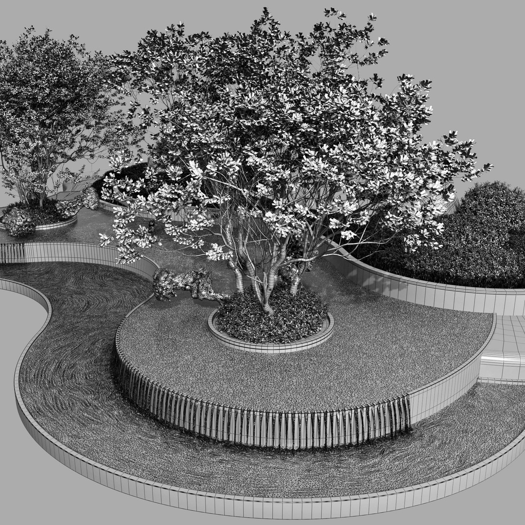 Landscaping Figure 3D Model – Waterfall Scene with Plants, FBX - View 14
