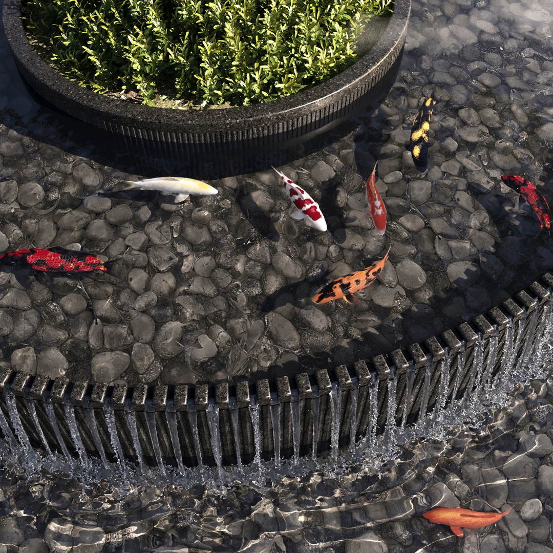 Landscaping Figure 3D Model – Waterfall Scene with Plants, FBX - View 6