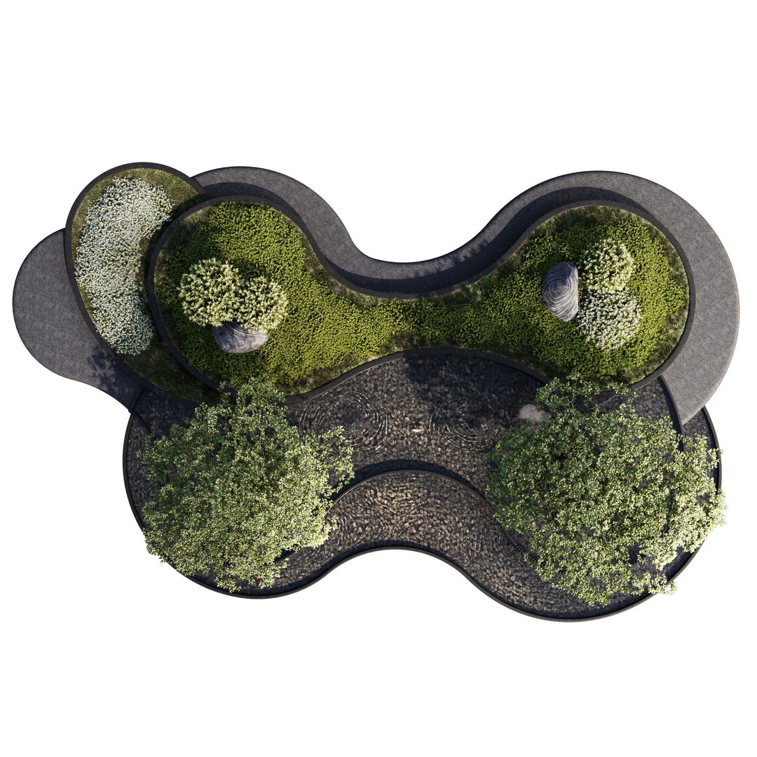 Landscaping Figure 3D Model – Waterfall Scene with Plants, FBX - View 7
