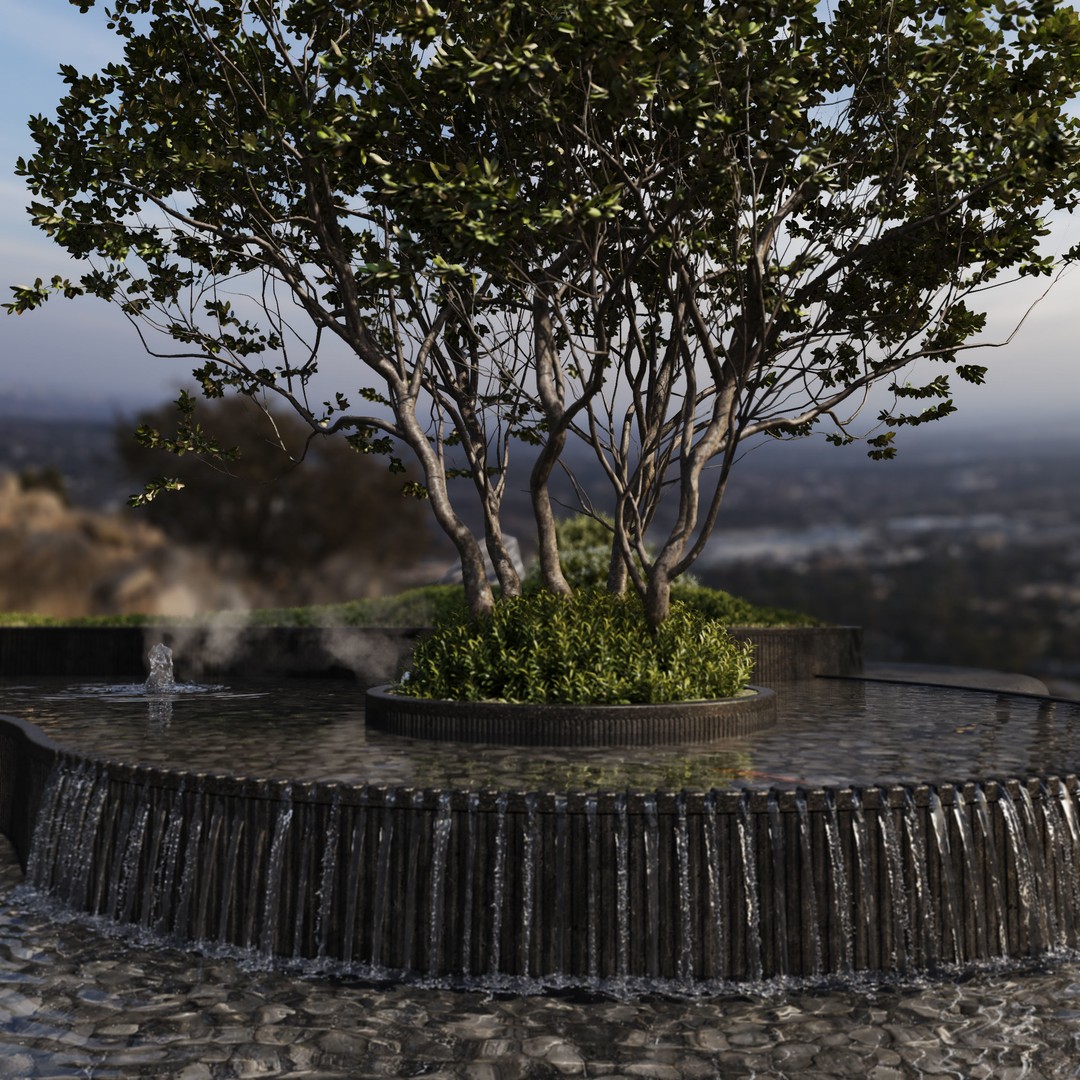 Landscaping Figure 3D Model – Waterfall Scene with Plants, FBX - View 9
