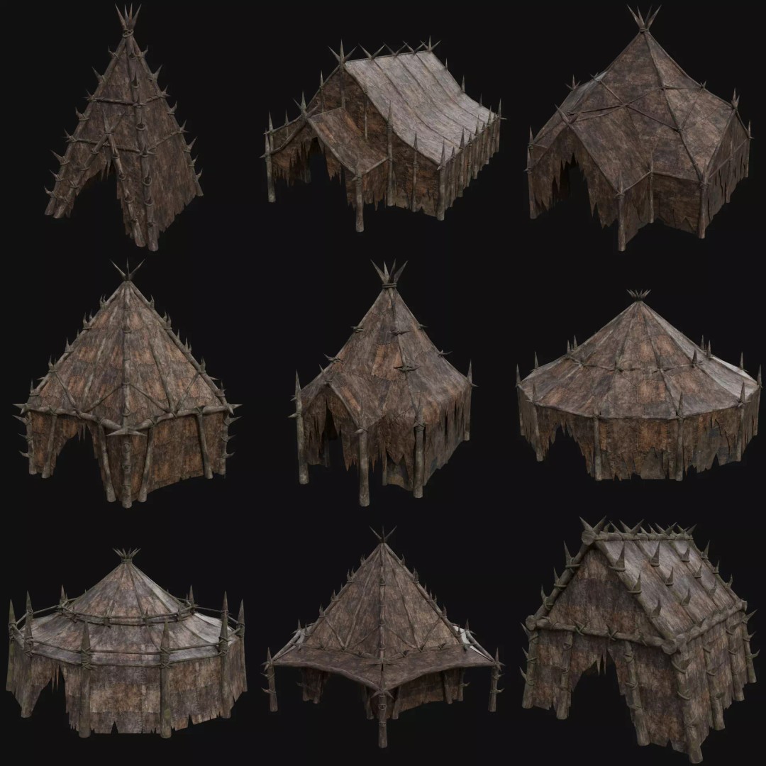 Orcish Tent 3D Model – Low Poly Game Ready Collection, FBX, OBJ - View 2