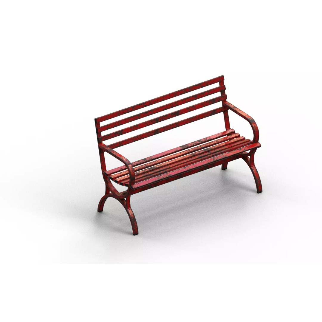 Very Old Street Bench 3D Model – Low Poly Game Asset, FBX, PBR Textures - View 2