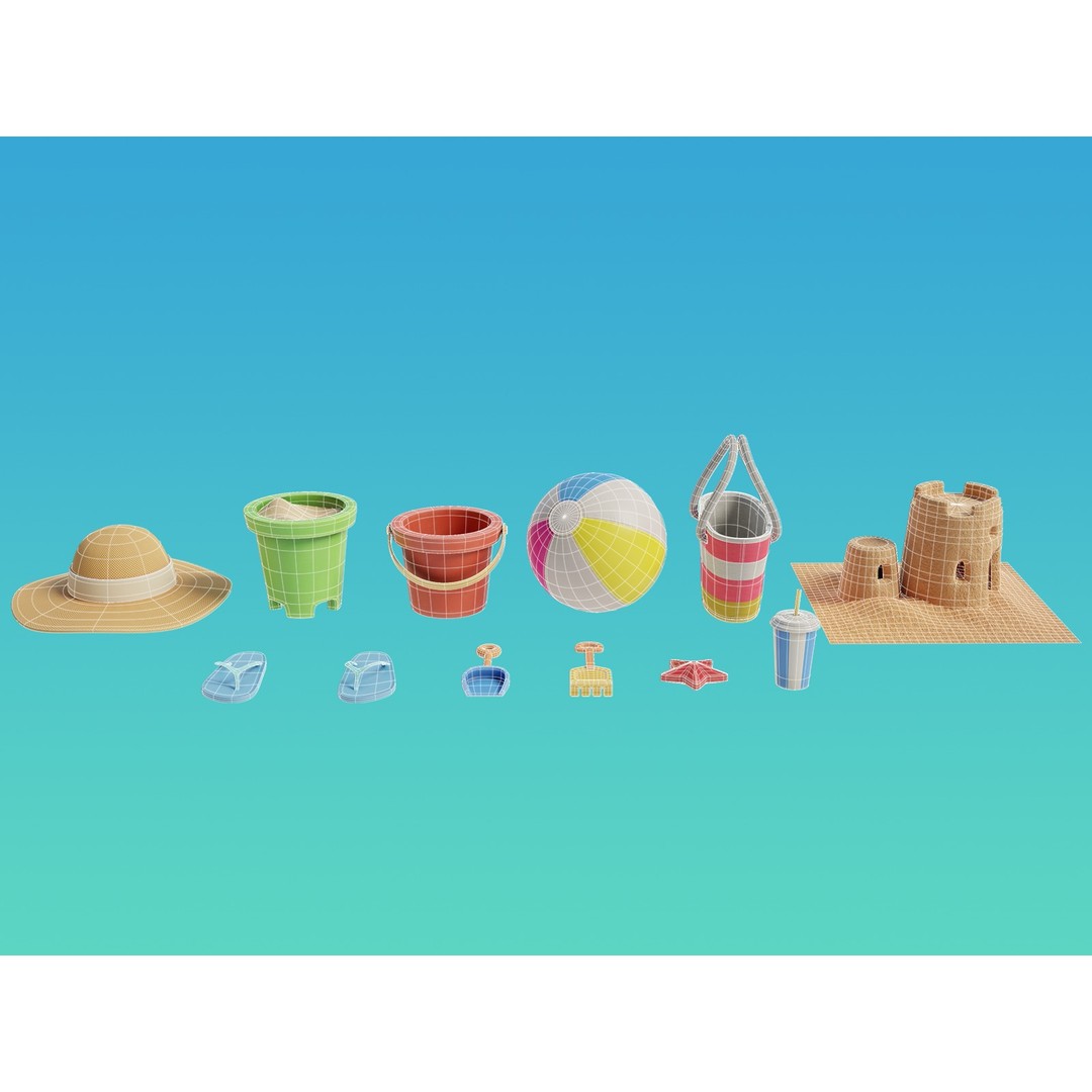 Summer Beach Props 3D Model – Cartoon Style, PBR Textures, FBX - View 10