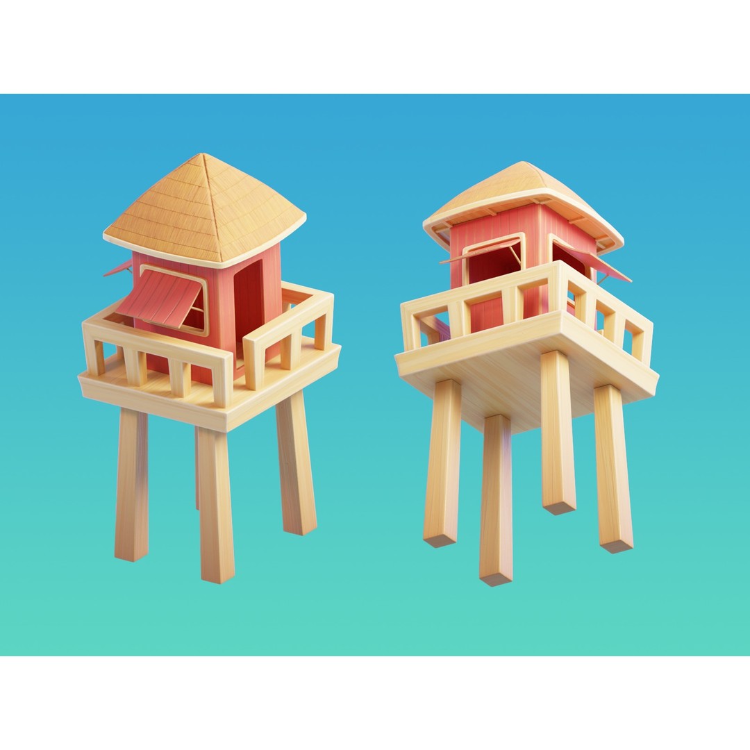 Summer Beach Props 3D Model – Cartoon Style, PBR Textures, FBX - View 11