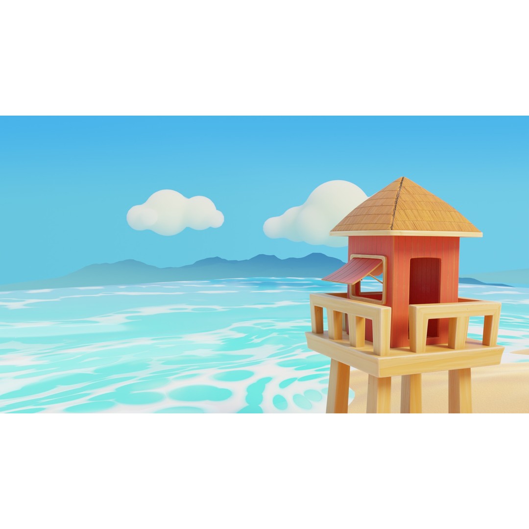 Summer Beach Props 3D Model – Cartoon Style, PBR Textures, FBX - View 4