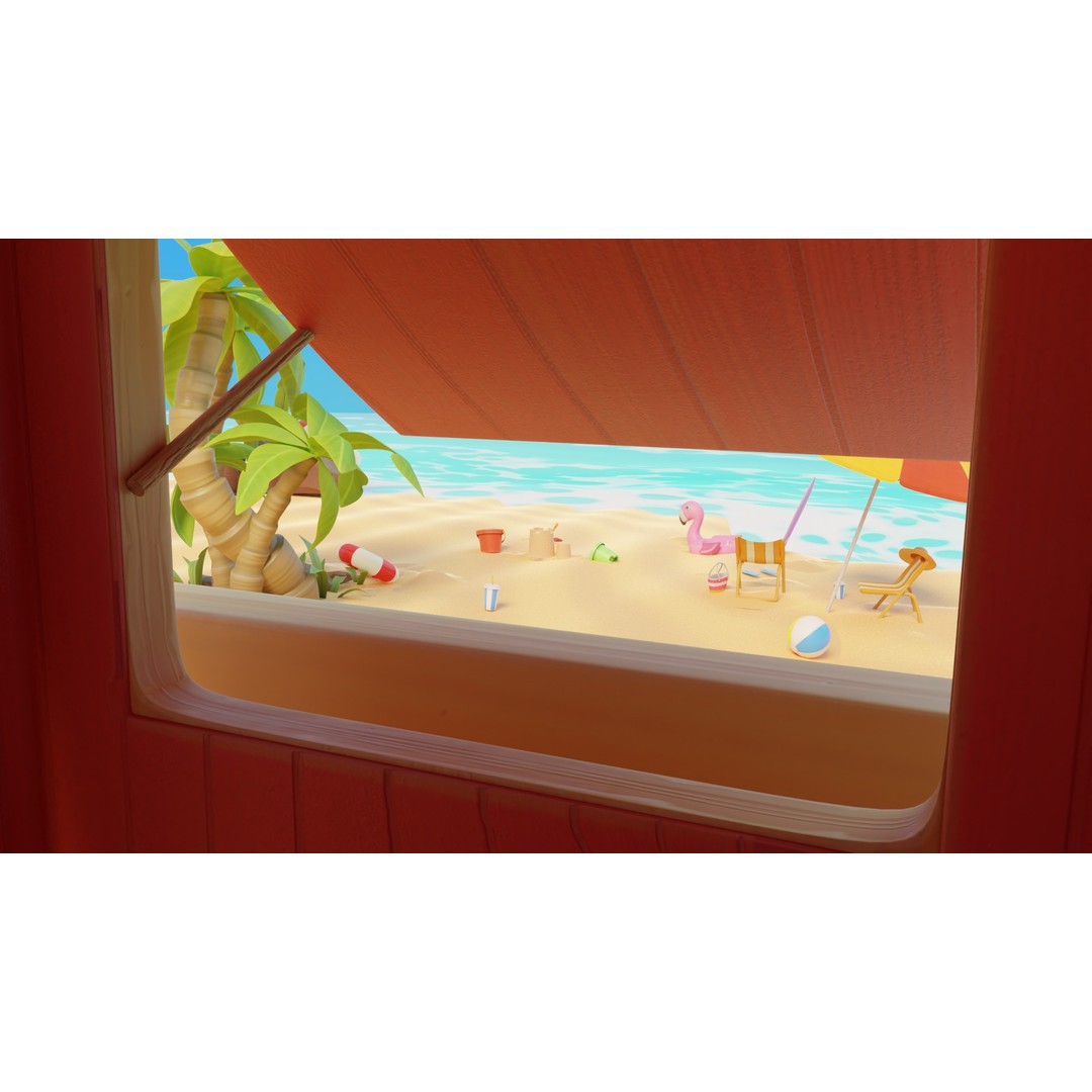 Summer Beach Props 3D Model – Cartoon Style, PBR Textures, FBX - View 5